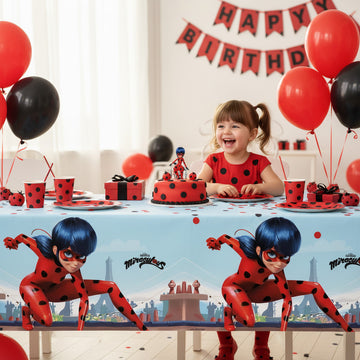 Tovaglia Lady decorazione per compleanno dei bambini e feste a tema, Rettangolare, 120 cm x 180 cm, lavabile LADYBUG