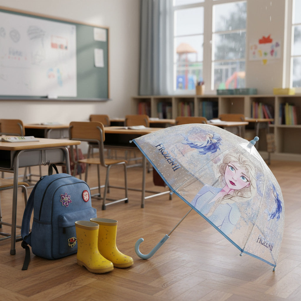 FROZEN - Ombrello da Pioggia Trasparente e Multicolore unisex a campana per bambini