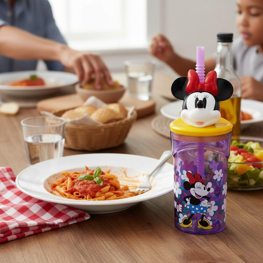 Bicchiere 360ml con Cannuccia e Personaggio 3D Borraccia per Bambini e Ragazzi - TOPOLINA