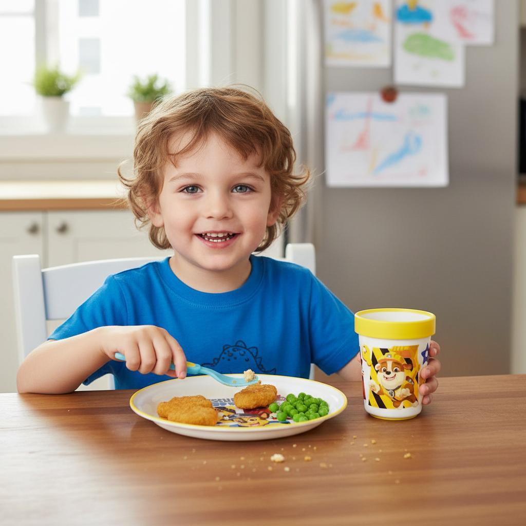 Set di stoviglie bicolore composto da 2 pezzi: Piatto e bicchiere per bambini con base antiscivolo