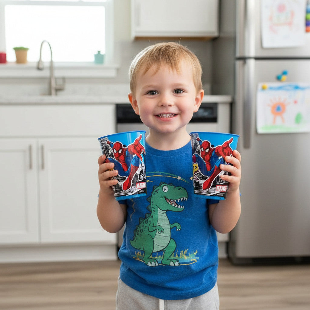 Set 2 Bicchieri  Bambini 260 ml in plastica Senza BPA Regalo  Ragazzi (Spiderman Street)