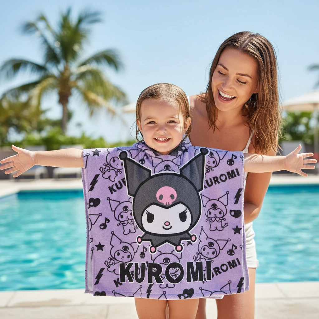 KUROMI - Poncho con cappuccio Asciugamano da spiaggia Mare e piscina Accappatoio in microfibra 55X90 cm asciugatura rapi