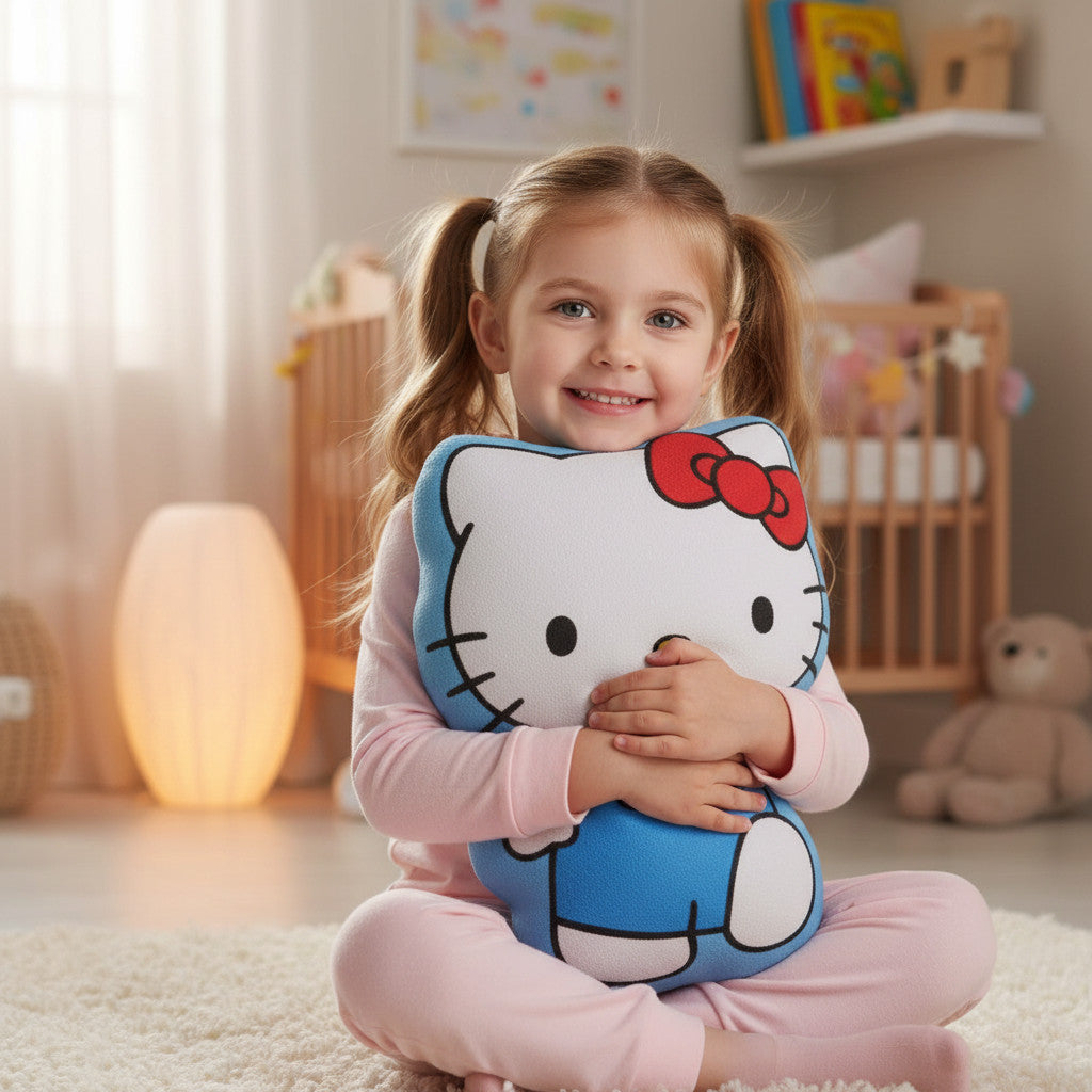 HELLO KITTY - Cuscino 3D Shaped Sagomato Bambini in Poliestere con la Forma sagoma personaggio