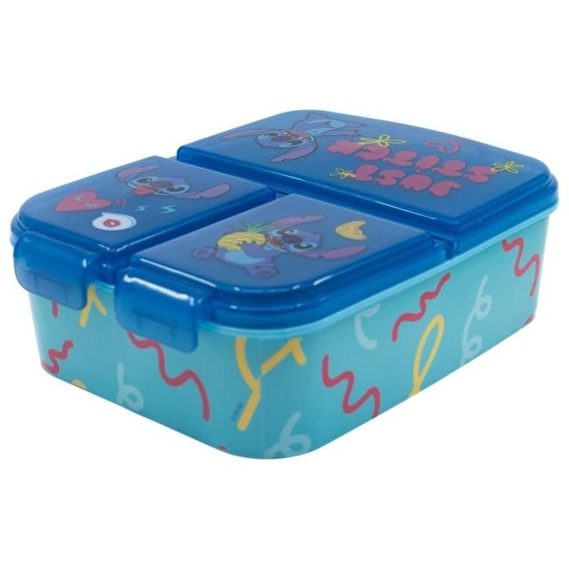 Porta Merenda Scuola con 3 scomparti Portamerenda in Plastica Bambini Pranzo Launch Box - BPA Free (Stitch)