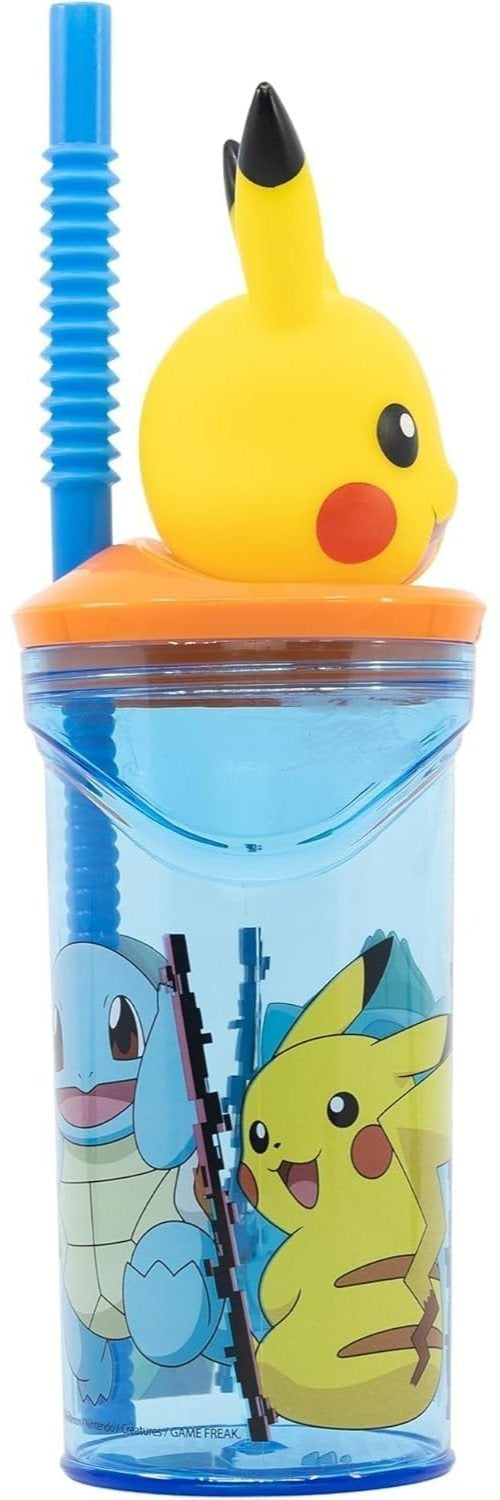 Bicchiere 360ml con Cannuccia e Personaggio 3D Bambini BPA Free - POKEMON