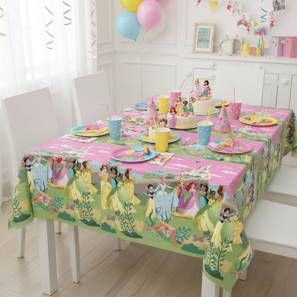 Tovaglia decorazione per compleanno dei bambini e feste a tema, Rettangolare, 120 cm x 180 cm, lavabile PRINCIPESSE