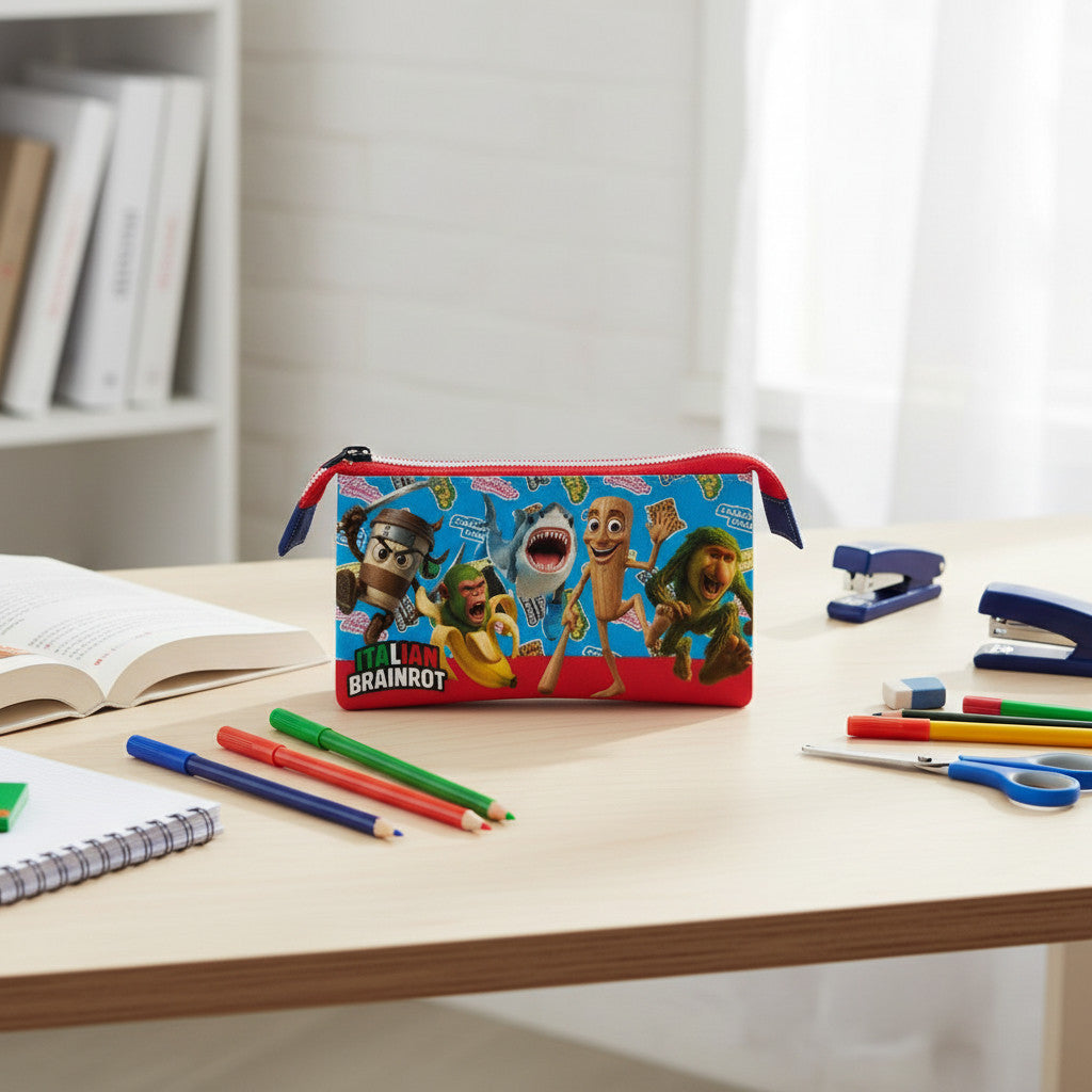 Portapenne Astuccio Triplo Borsellino Scuola e Asilo per Bambini e Ragazzi 22x12cm