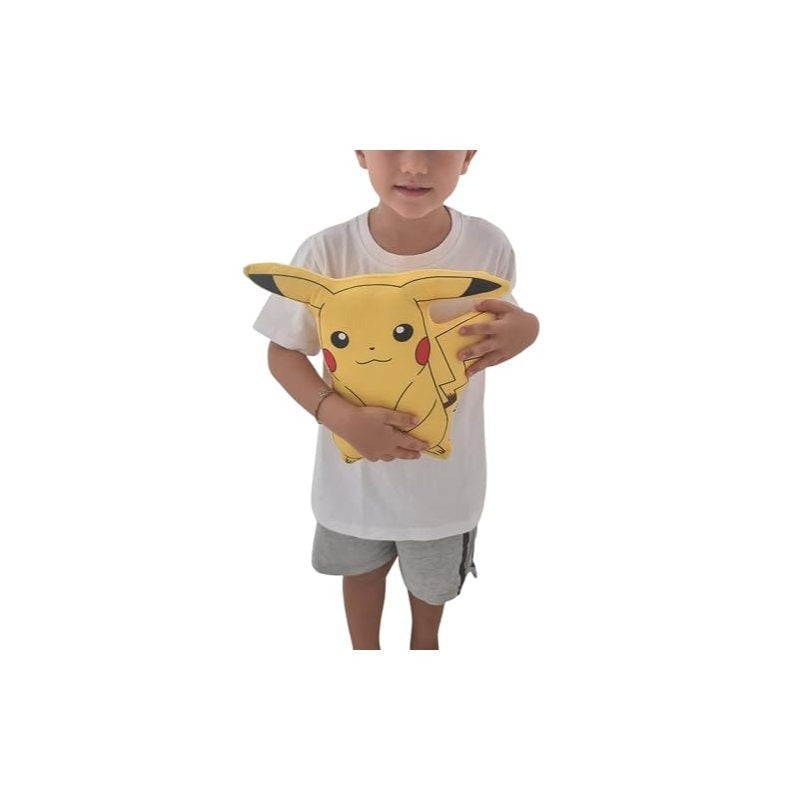 POKEMON - Cuscino 3D ufficiale a forma di personaggio Sagomato Pikachu, 31 cm x 33 cm, peluche lavabile