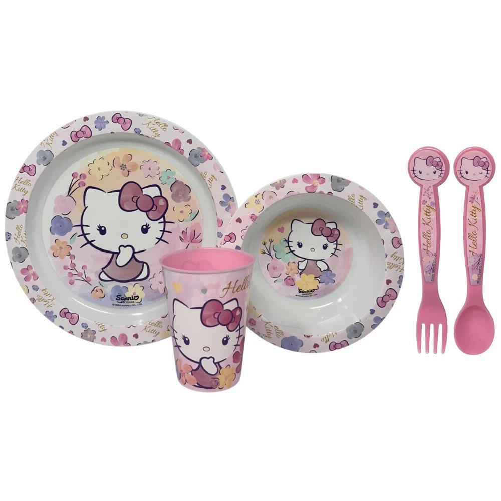 Set di stoviglie riutilizzabile per bambini bicolore – Set composto da 5 pezzi: Piatto, ciotola, bicchieri e posate per 
