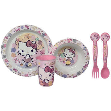Set di stoviglie riutilizzabile per bambini bicolore – Set composto da 5 pezzi: Piatto, ciotola, bicchieri e posate per 