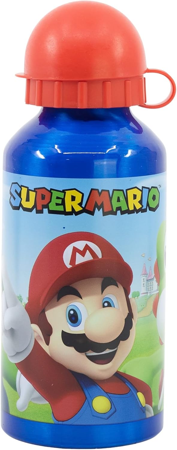 SUPER MARIO - Borraccia ufficiale Scuola Bottiglia Sport in lega di Alluminio per Bambini e Ragazzi 400ml con beccuccio 