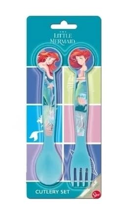 Set Posate  Bambini in Plastica Alimentare senza BPA - Forchetta e Cucchiaio Made in Spain ( ARIEL Sirenetta)