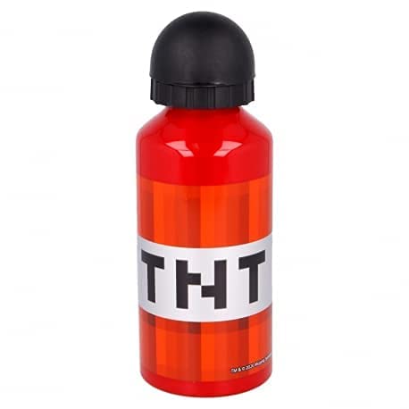 Borraccia Scuola Bottiglia Sport in Alluminio Bambini 400ml con Beccuccio Retraibile (Minecraft TNT)