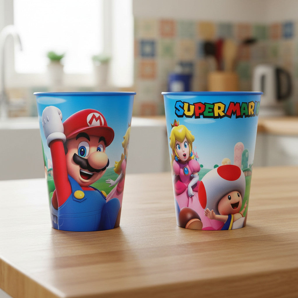 Set 2 Bicchieri per Bambini 260 ml in plastica Regalo per Ragazzi - Adatto per lavastoglie e microonde MARIO