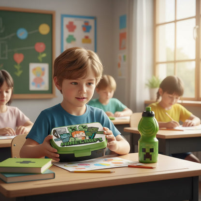 Set Pranzo Scuola 2 Pezzi Portamerenda e Borraccia in Plastica Bambini Bambino Merenda Launch Box