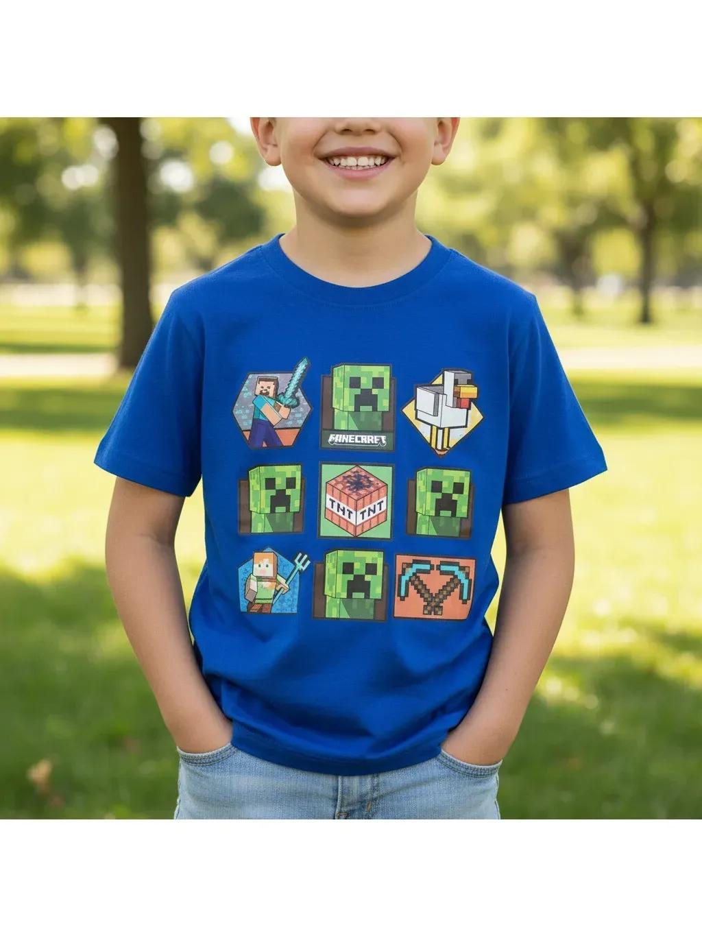 MINECRAFT - Maglietta Ufficiale 100% Cotone per Bambini T-Shirt Abbigliamento Maglia Ragazzi