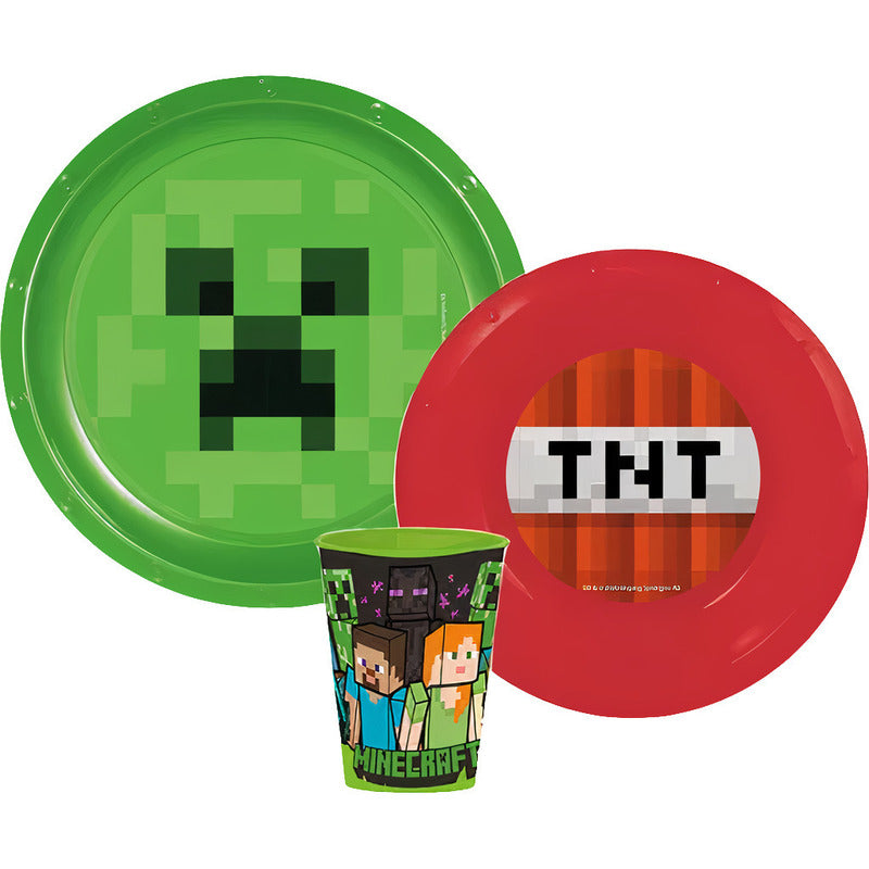 Set stoviglie Minecraft 3 pezzi piatto ciotola bicchiere bambini