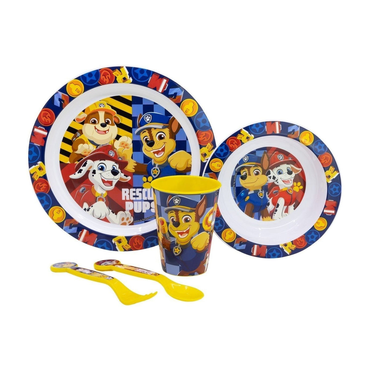 Set di stoviglie riutilizzabile per bambini bicolore – Set composto da 5 pezzi: Piatto, ciotola, bicchieri e posate per 