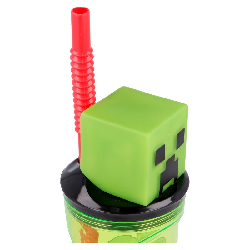 Bicchiere 360ml con Cannuccia e Personaggio 3D Minecraft Borraccia per Bambini e Ragazzi