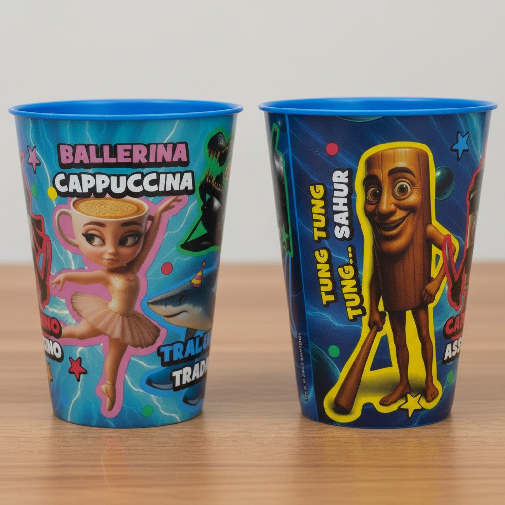 Set 2 Bicchieri per Bambini 260 ml in plastica Regalo per Ragazzi BRAINROT