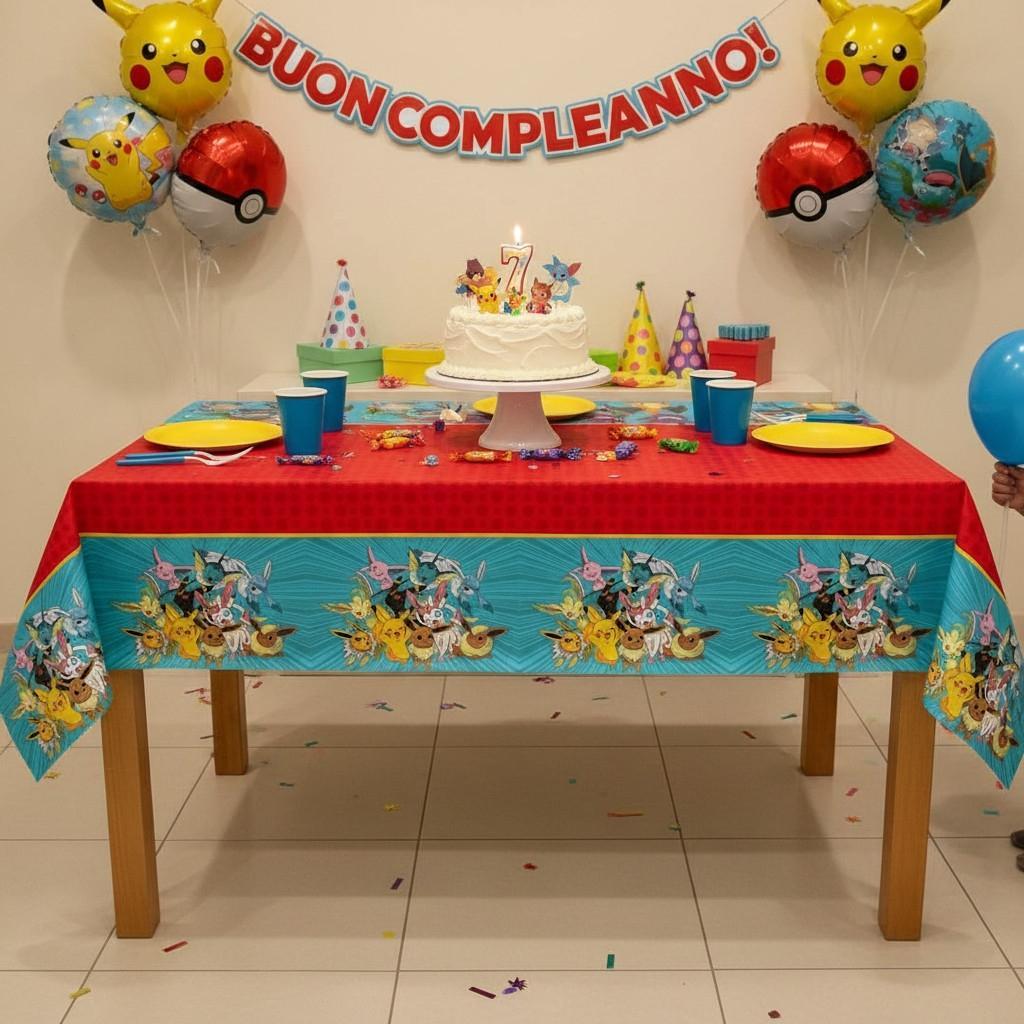 POKEMON - Tovaglia decorazione per compleanno dei bambini e feste a tema, Rettangolare, 120 cm x 180 cm, lavabile