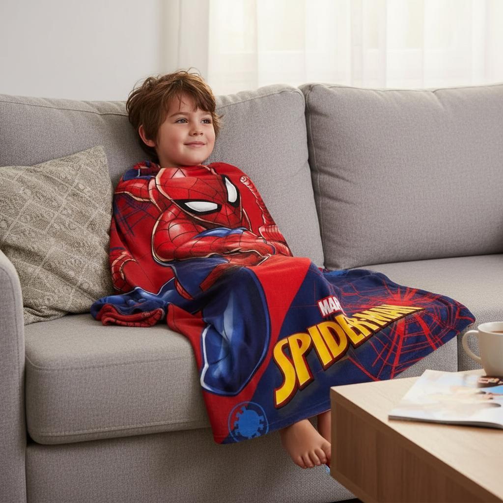 Coperta Plaid Ufficiale Spider-Man 100x140cm Morbida e Calda in Pile - Idea Regalo Bambini