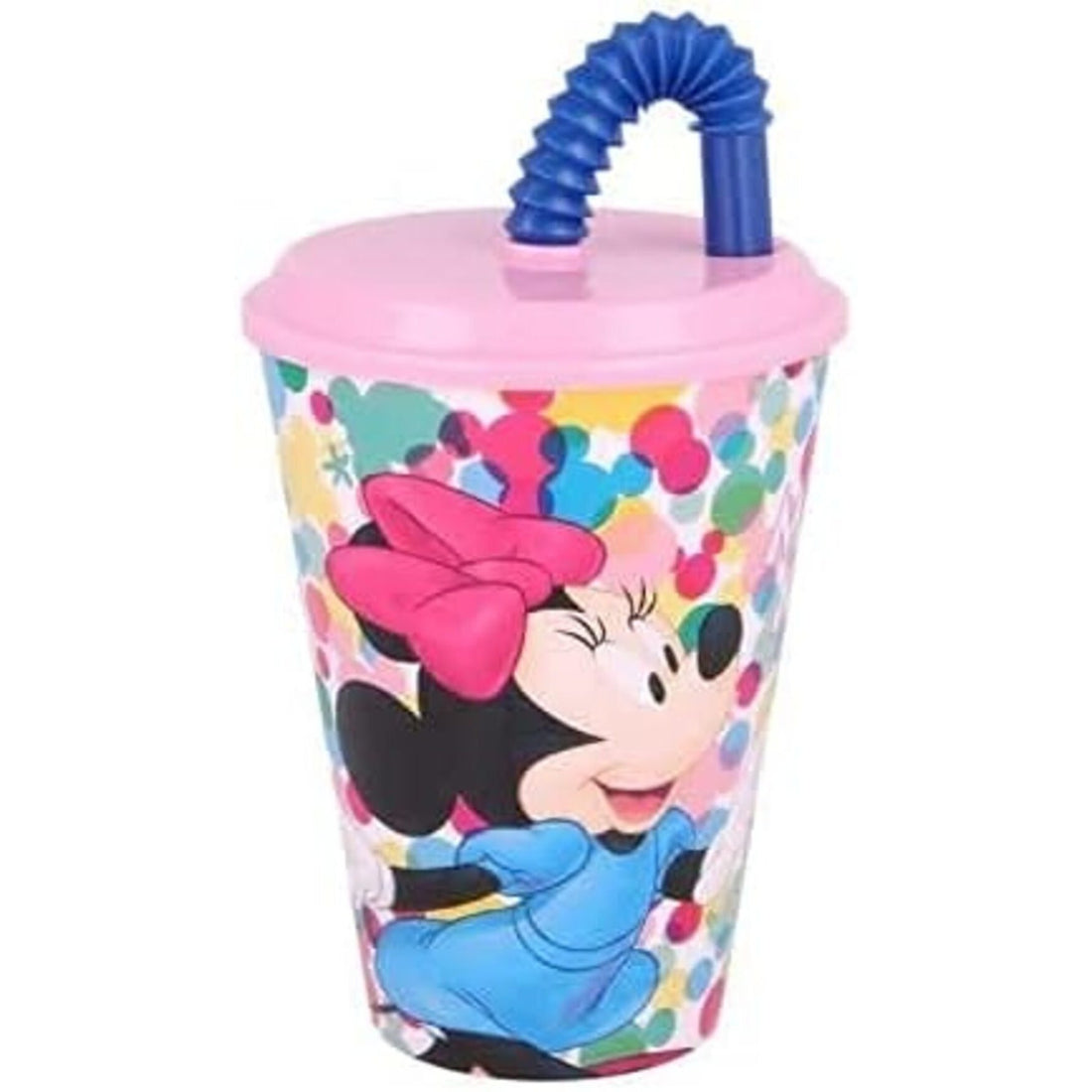 Bicchiere Sport con Cannuccia e Coperchio 430 ml Bambini in Plastica Senza BPA (Minnie Mouse Topolina)