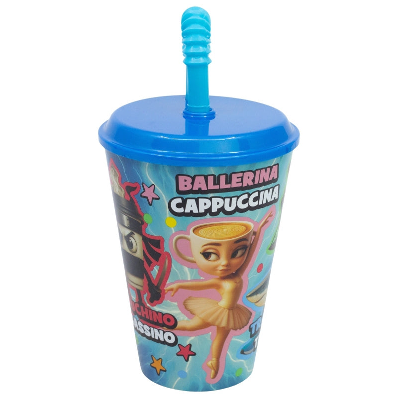 Bicchiere Per Bambini Con Cannuccia e coperchio Riutilizzabile - 430 ml - BRAINROT