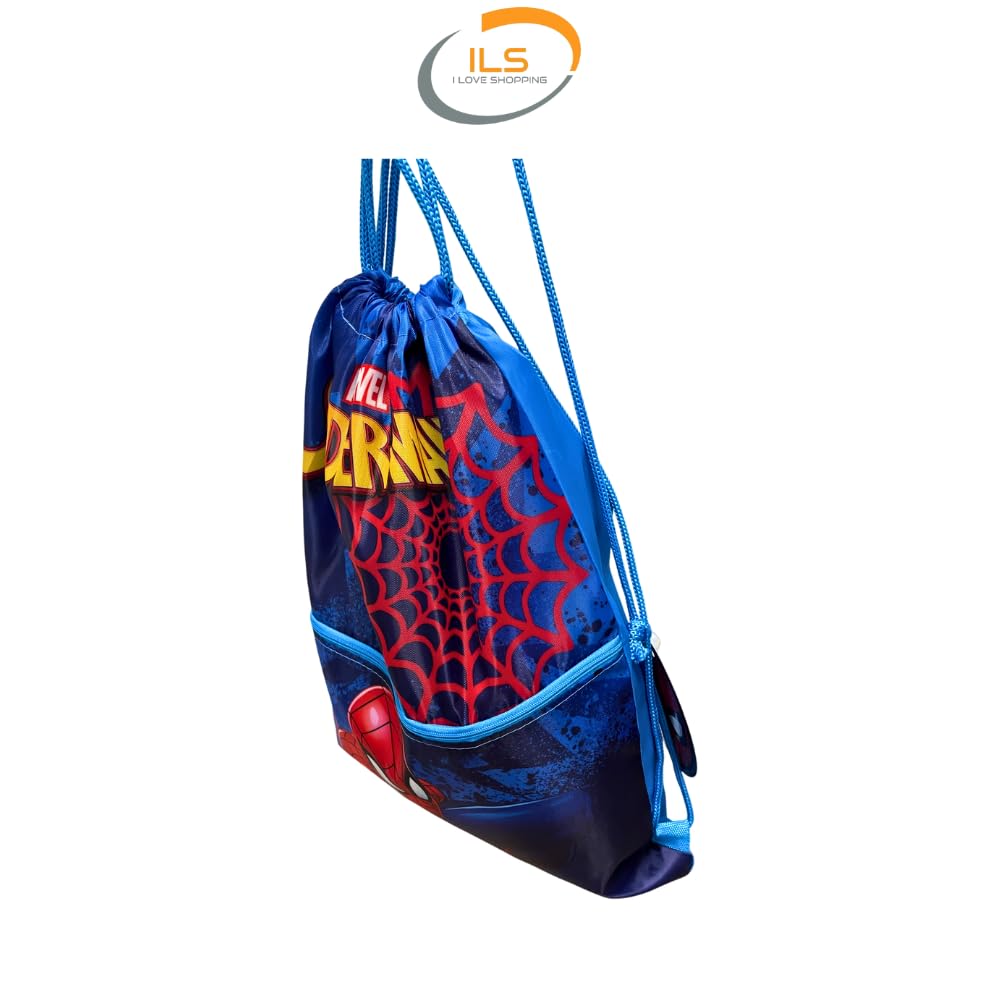 SPIDERMAN - Sacca Sportiva con manici e tasca per Bambino, Borsa Coulisse Zaino per Asilo, Palestra, Piscina, Viaggio, Portascarpe | per SPIDERMAN