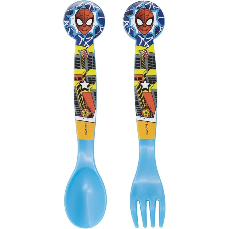 Set Posate  Bambini in Plastica Alimentare senza BPA - Forchetta e Cucchiaio Made in Spain (Spiderman)