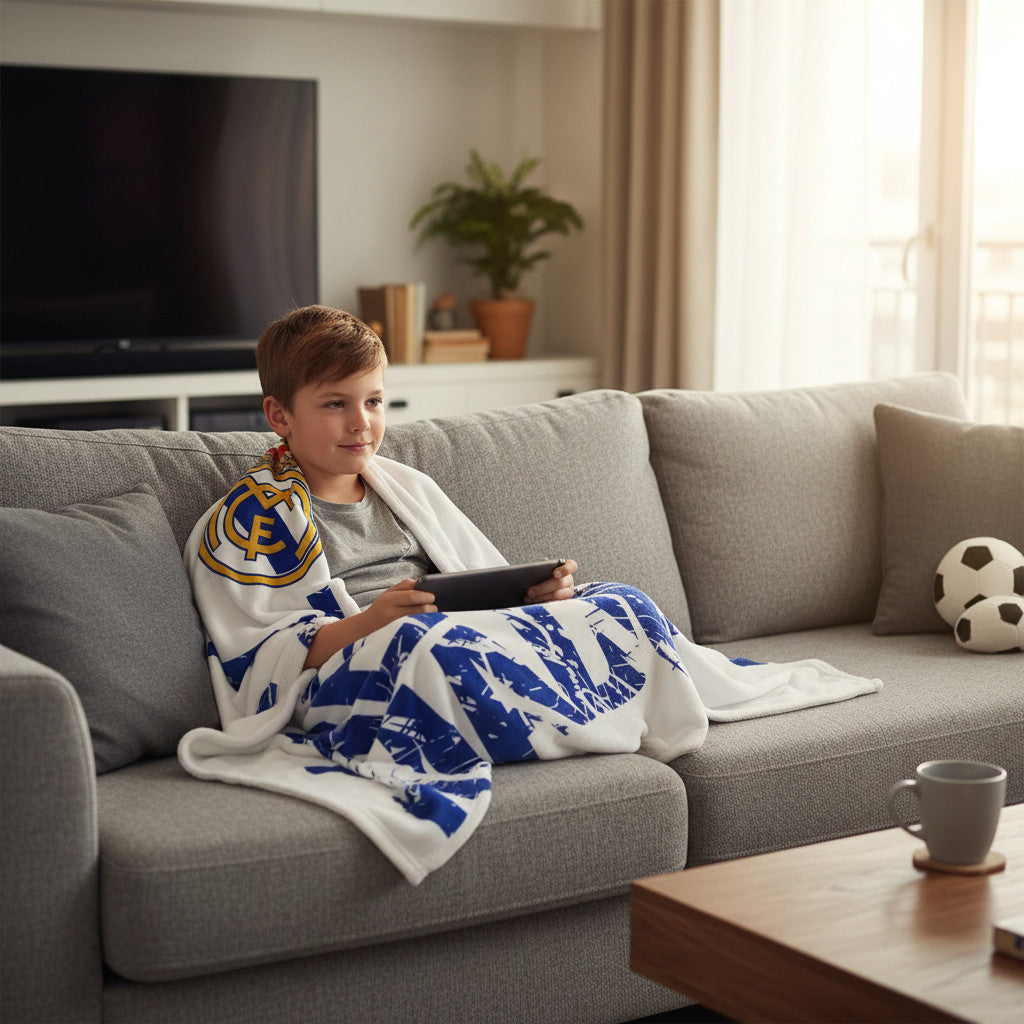 Coperta Plaid Real Madrid Morbida 100x140cm Pile Bambini Idea Regalo