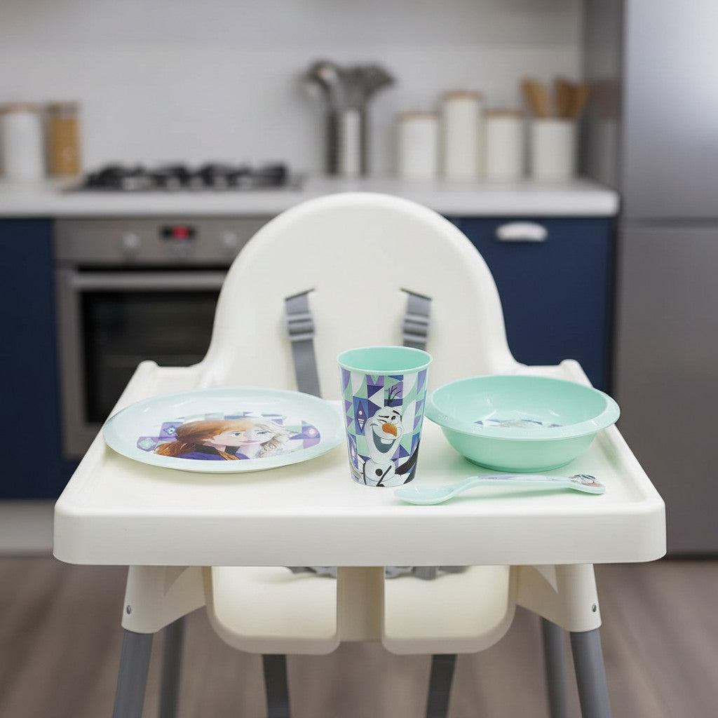 Set di stoviglie riutilizzabile per bambini bicolore – Set composto da 5 pezzi: Piatto, ciotola, bicchieri e posate per bambini e bebé