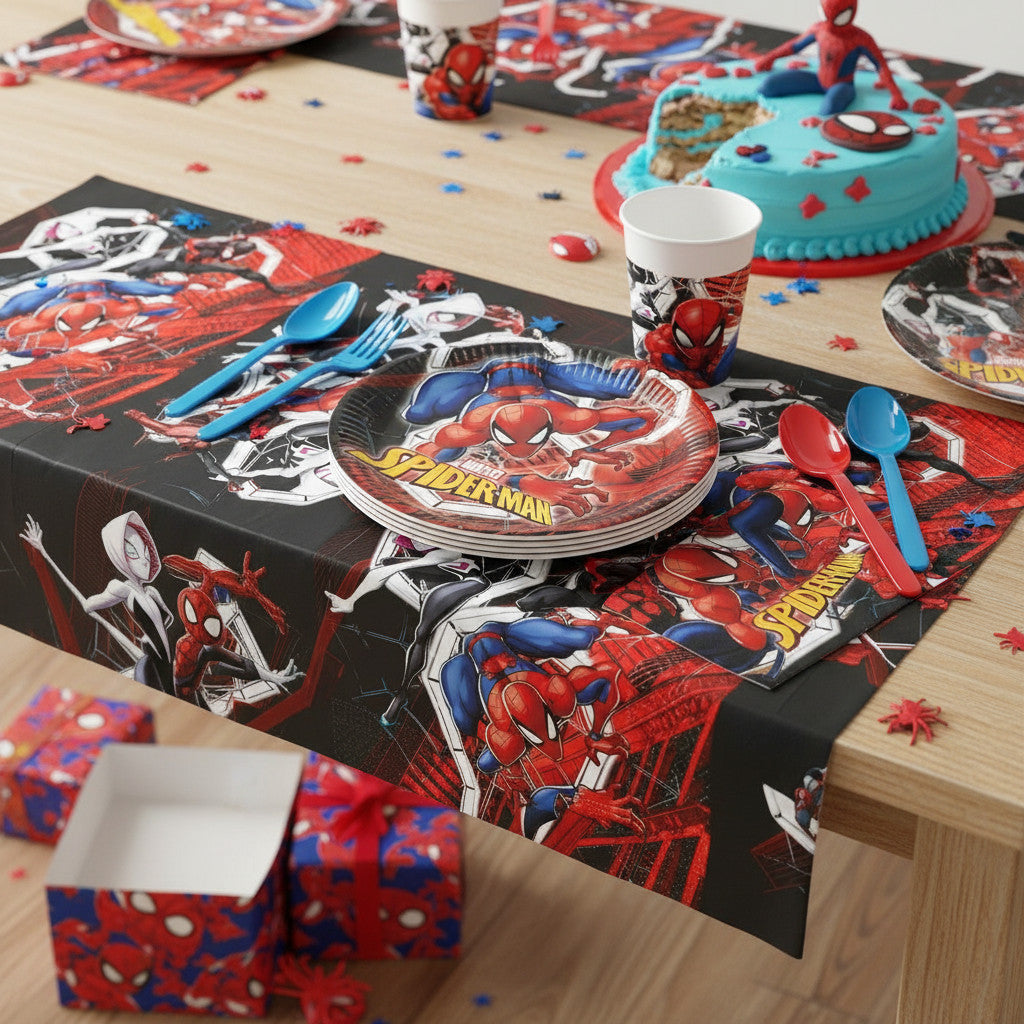 Kit Festa 8 Persone Set Tavola Addobbi Party Compleanno con 8 Piatti, 8 Bicchieri e tovaglioli - SPIDER