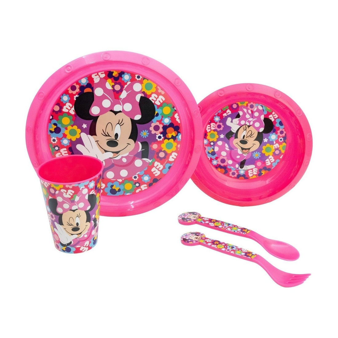 Set di stoviglie riutilizzabile per bambini bicolore – Set composto da 5 pezzi: Piatto, ciotola, bicchieri e posate per 