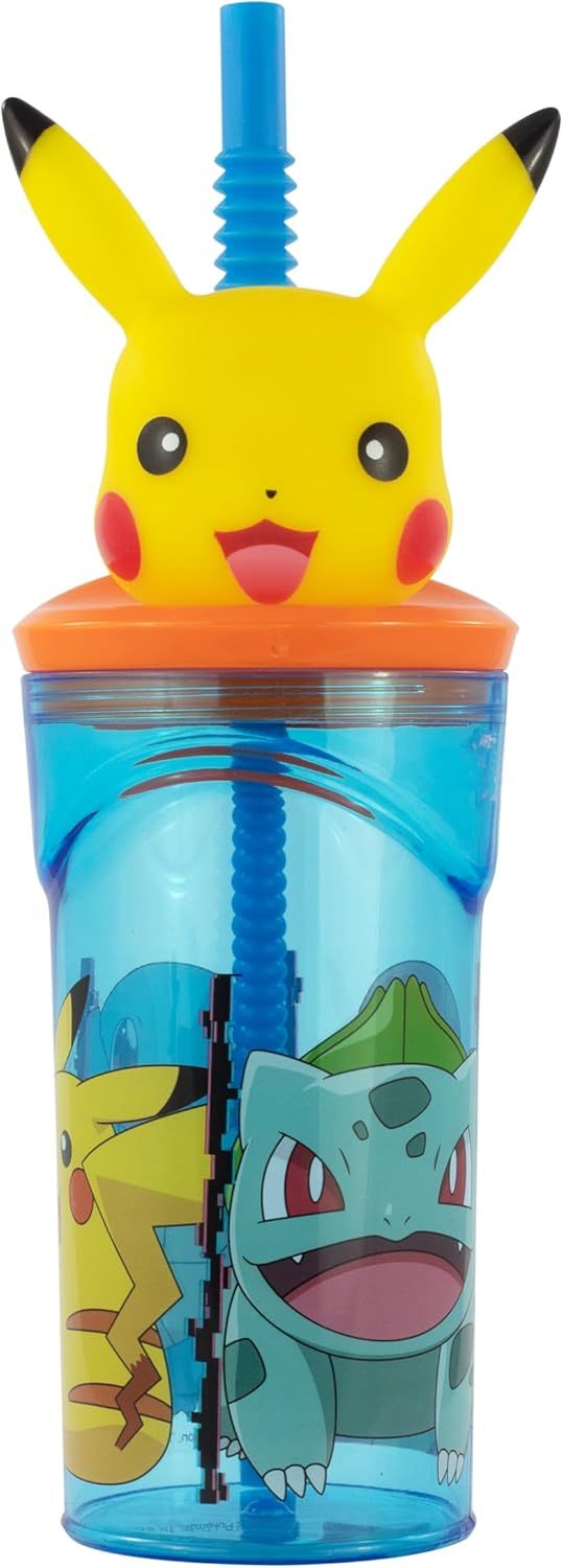 Bicchiere 360ml con Cannuccia e Personaggio 3D Bambini BPA Free - POKEMON