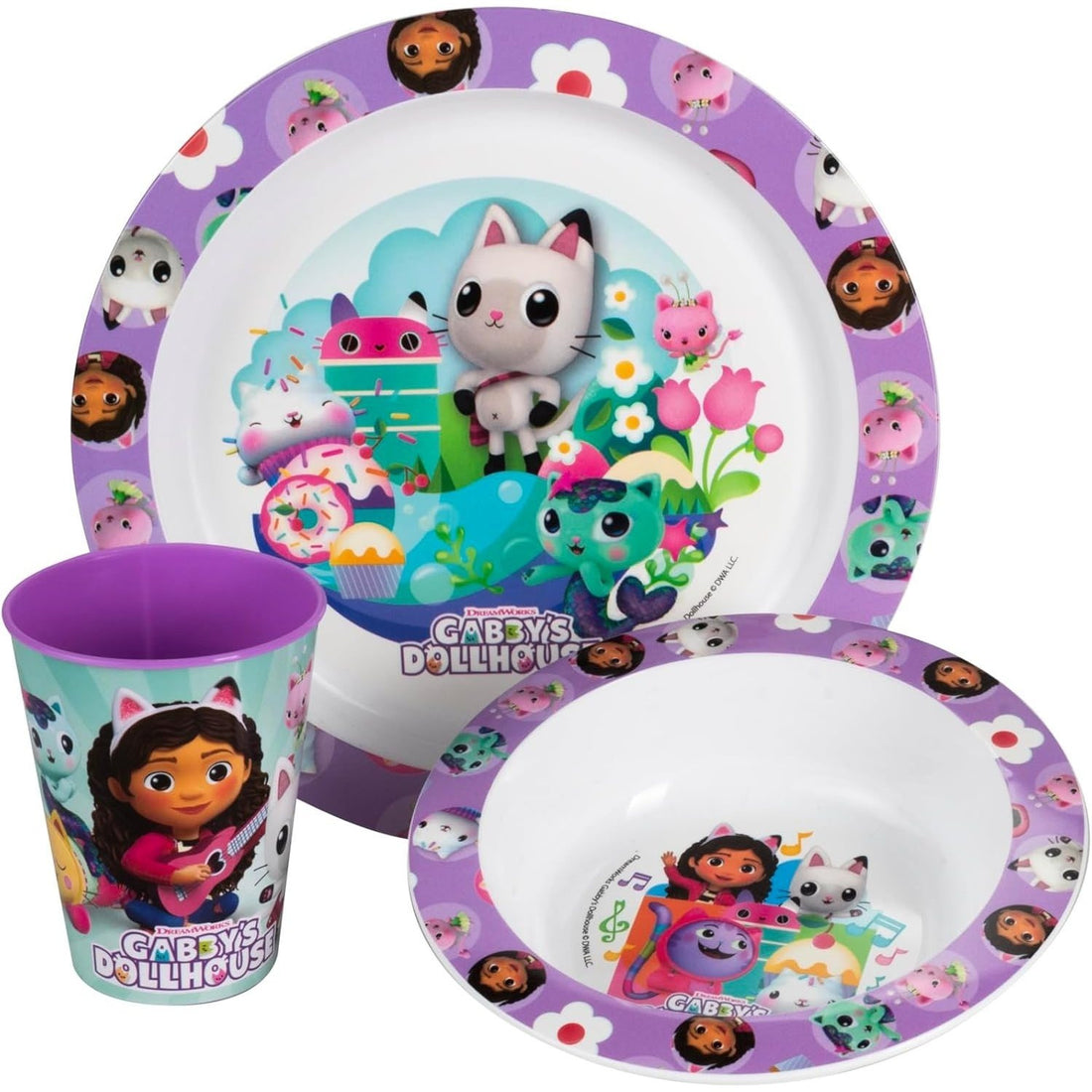 Set di stoviglie riutilizzabile per bambini bicolore – Set composto da 3 pezzi: Piatto, ciotola e bicchiere per bambini 