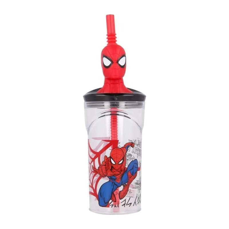 SPIDER - Bicchiere 360ml con Cannuccia e Personaggio 3D per Bambini