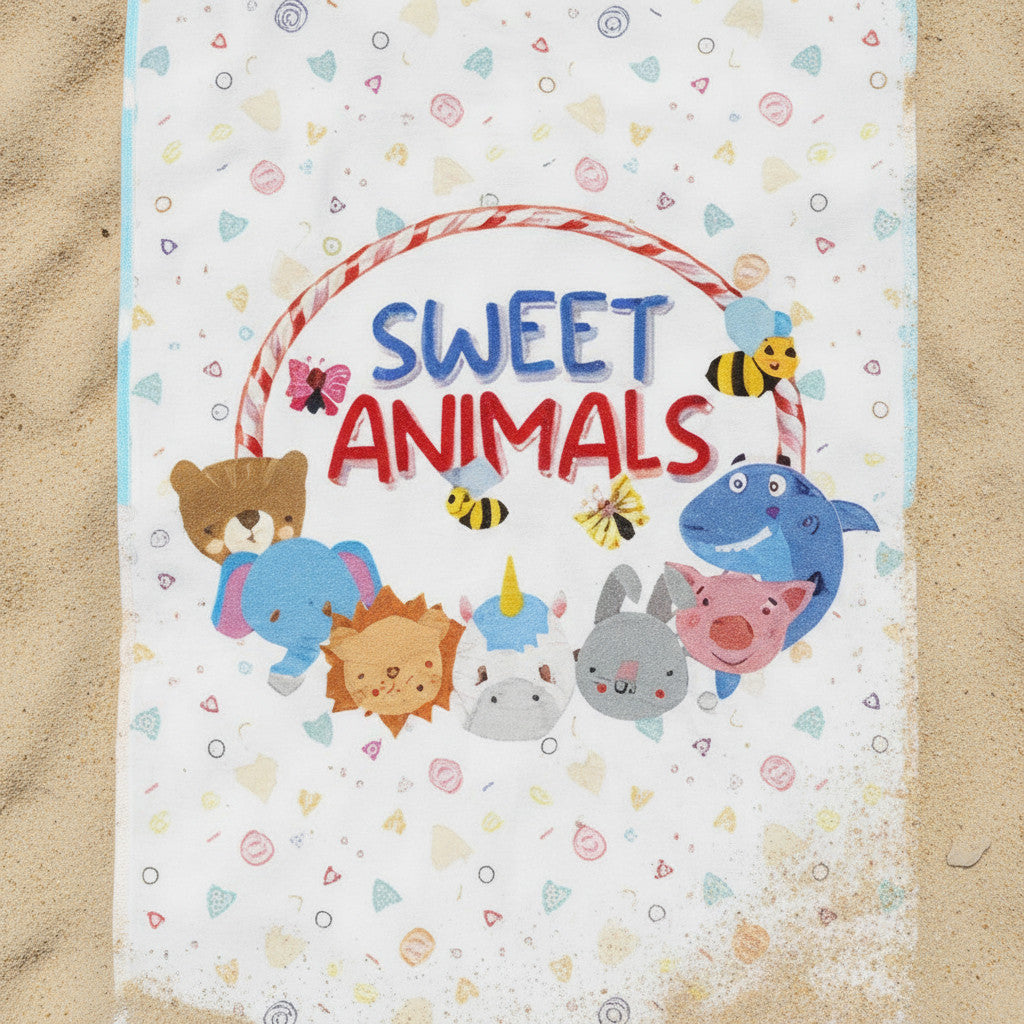 SWEET ANIMALS - Telo Mare Asciugamano da spiaggia e piscina in microfibra CM. 140X70 asciugatura rapida, ultra morbido ANIMALETTI