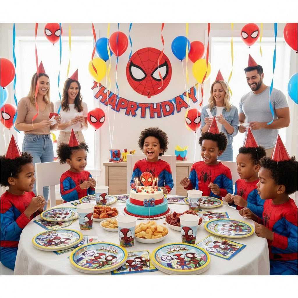 Kit Festa 8 Persone Set Tavola Addobbi Party Compleanno con 8 Piatti, 8 Bicchieri e tovaglioli SPIDEY