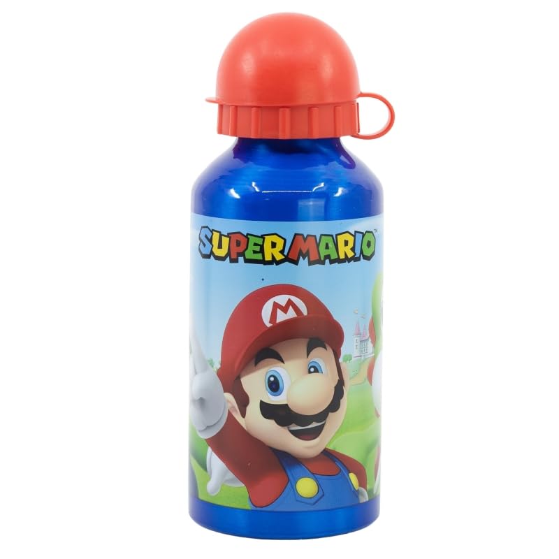 Borraccia Scuola Bottiglia Sport in Alluminio  Bambini 400ml con beccuccio retraibile Super Mario