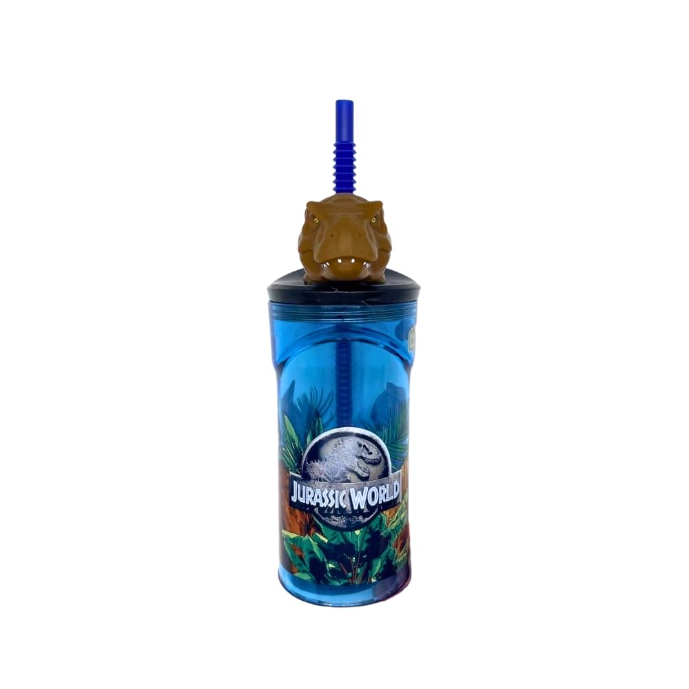 Bicchiere 360ml con Cannuccia e Personaggio 3D Bambini BPA Free - Jurassic World
