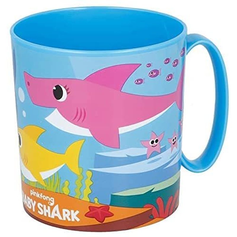 Tazza Bicchiere in plastica 350ml  Microonde con manico Bambini colazione BPA-free (Baby Shark)
