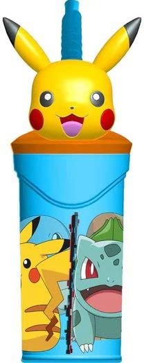 Bicchiere 360ml con Cannuccia e Personaggio 3D  Bambini BPA free  POKEMON