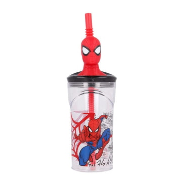 Bicchiere 360ml con Cannuccia e Personaggio 3D Spiderman BPA Free per Bambini