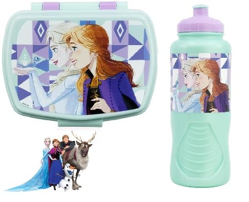 Set Pranzo Scuola 2 Pezzi Portamerenda e Borraccia in Plastica Bambini Bambino Merenda Launch Box - BPA Free (Frozen)