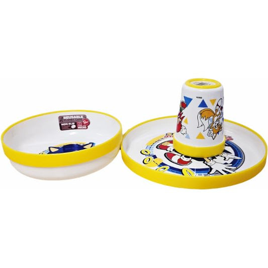 Set di stoviglie riutilizzabile  bambini bicolore – Set composto da 3 pezzi: Piatto, ciotola e bicchiere  bambini e bebé con base antiscivolo – Senza BPA  SONIC