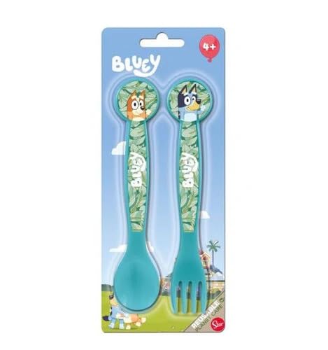 Set Posate  Bambini in Plastica Alimentare senza BPA - Forchetta e Cucchiaio Made in Spain ( BLUEY)