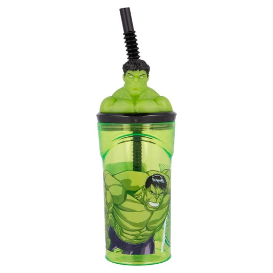 Bicchiere 360ml con Cannuccia e Personaggio 3D  Bambini BPA free (Avengers Hulk Sueroi)
