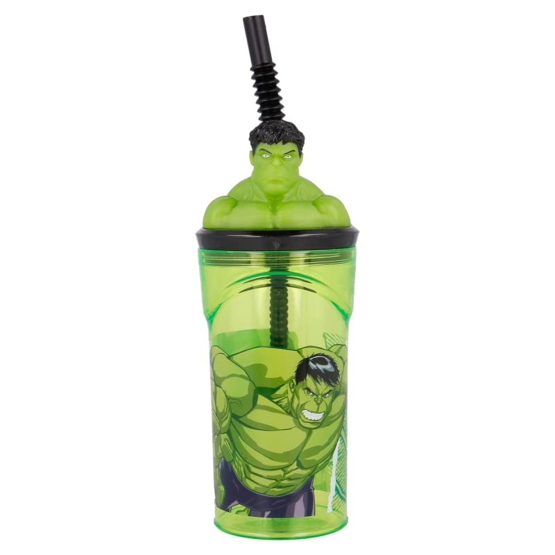 Bicchiere 360ml con Cannuccia e Personaggio 3D Bambini BPA Free - Avengers Hulk