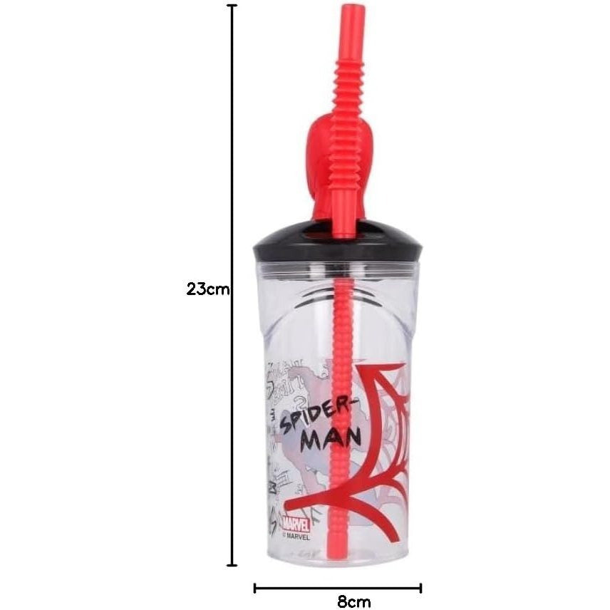 SPIDER - Bicchiere 360ml con Cannuccia e Personaggio 3D per Bambini